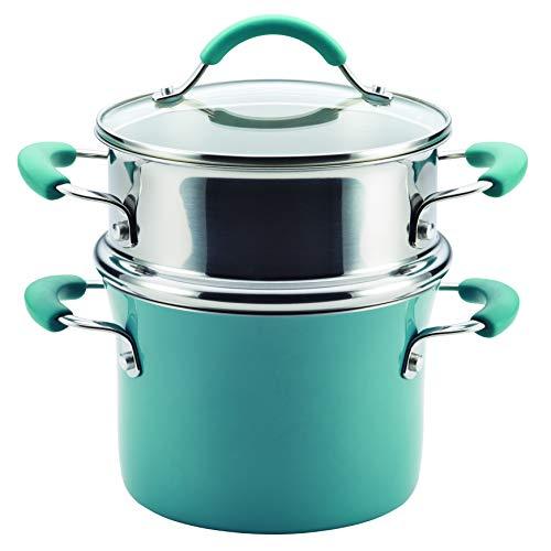 Rachael Ray Cucina Hard Porcelain Enamel Nonstick Multi-Pot / Steamer Set, 3-Quart, Agave Blue - 16799