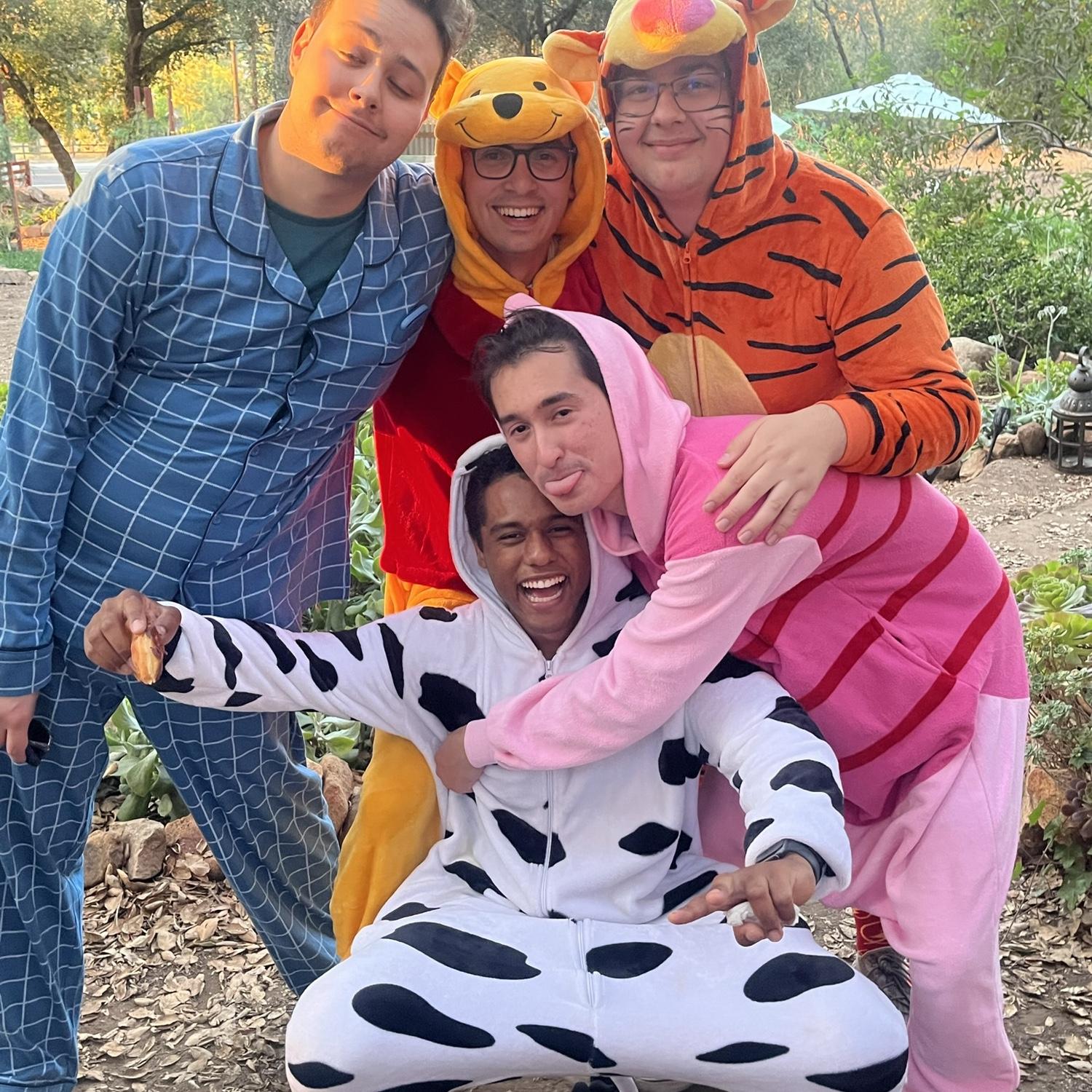 onesie party with the boys (Joel, Samuel, Jacob, DJ, and Ben)