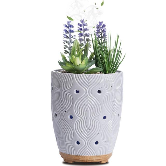 Essential Oil Diffuser,Diffusers for Essential Oils Aromatherapy Diffuser Artificial Succulent Plant Potted Ceramic Diffusers for Home Office 7 Colors Lights Auto Off Cool Mist (Plant Diffuser-01)