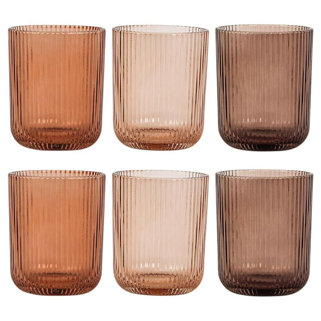 Vintacicle Melanin Ribbed Drinking Glasses Set of 6,8.5oz Colored Vintage Highball Tumblers,Amber Glassware for Juice,Milk,Coffee & Cocktails,Gift for Party,Housewarming,Mother's Day