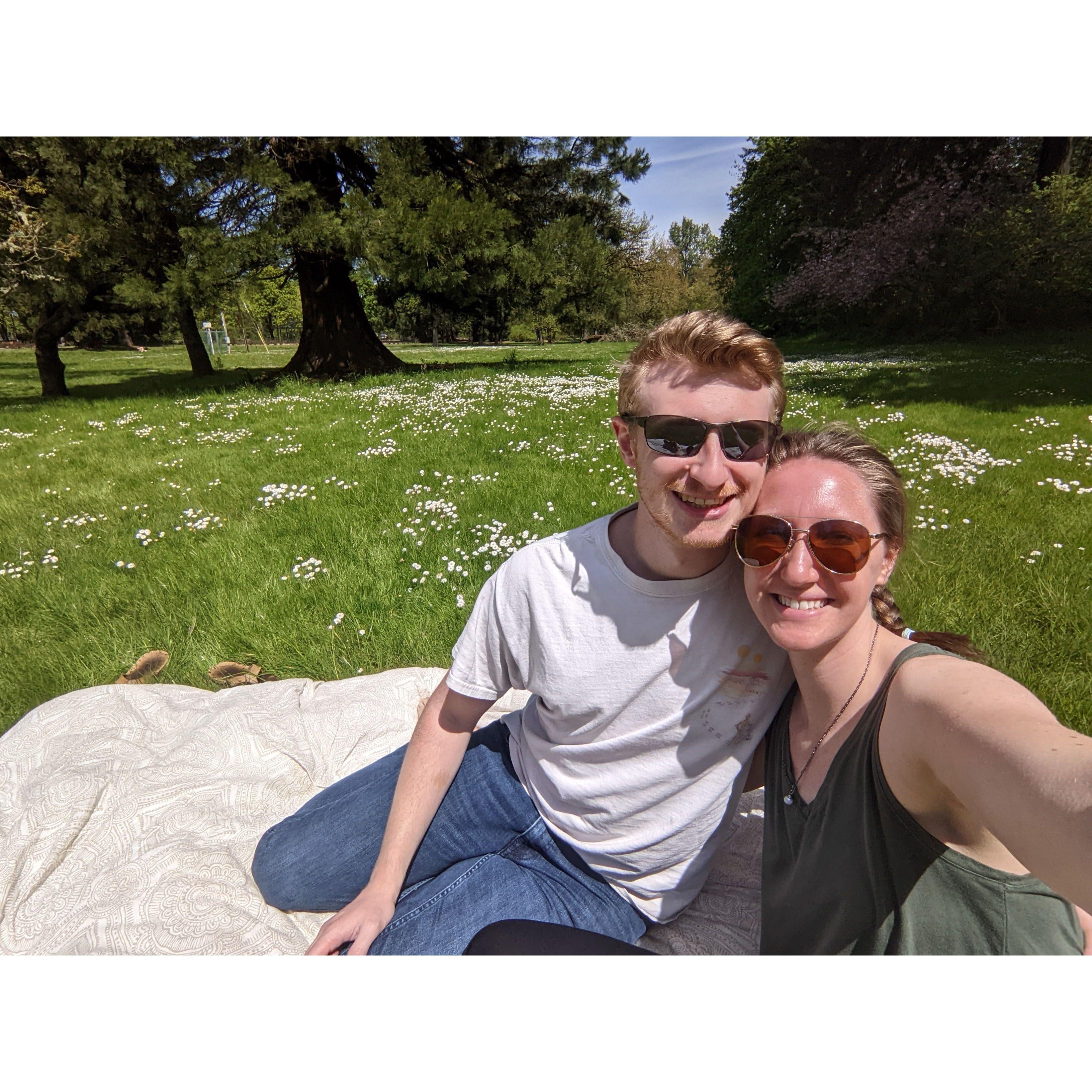 Noah picked Katie up from school for a spontaneous lunch to enjoy the warm, sunny weather.