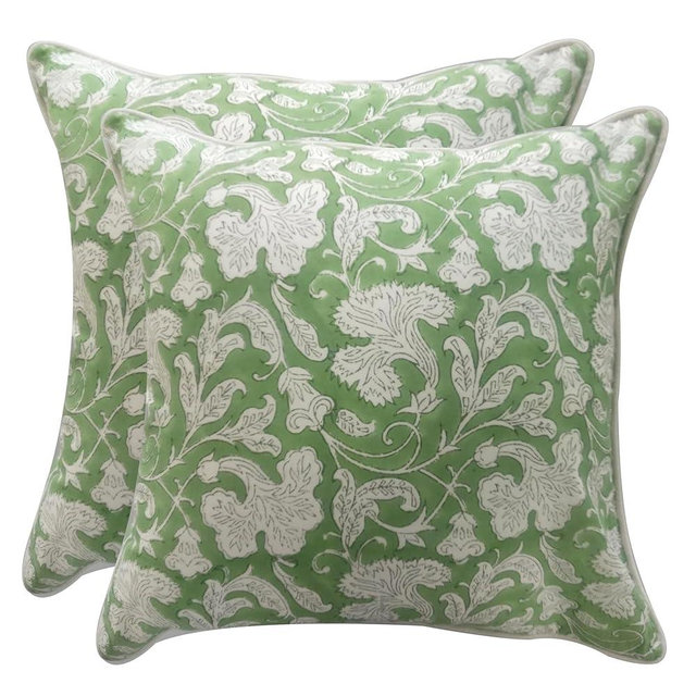 Ridhi Block Print Sage Green Pillow Cover 18" x 18" (Pack of 2) Decorative Couch Pillows for Living Room, Chic Boho Cute Outdoor Pillows Covers Gifts for Spring, Easter and Valentine
