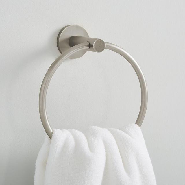 Modern Overhang Bathroom Collection, Towel Ring, Brushed Nickel