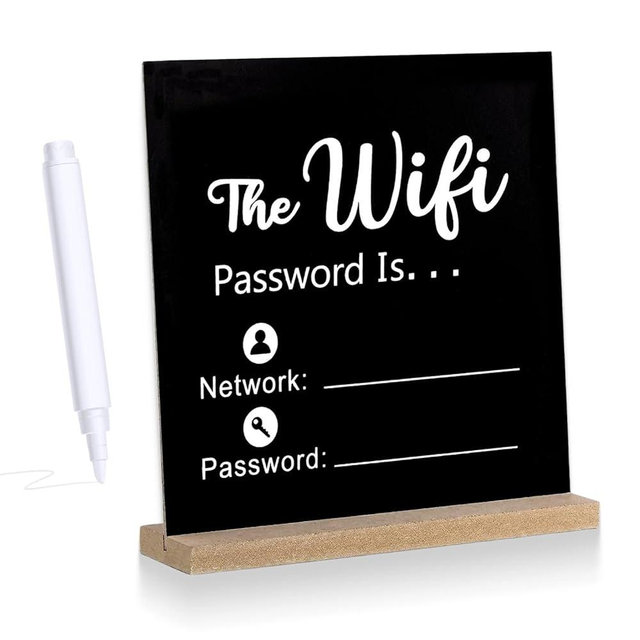 WiFi Sign for Guests, Wooden Password Sign Chalkboard Style WiFi Sign for Home Office, 8.46 x 8.46 Inches WiFi Password Sign for Home, WiFi Pattern for Business