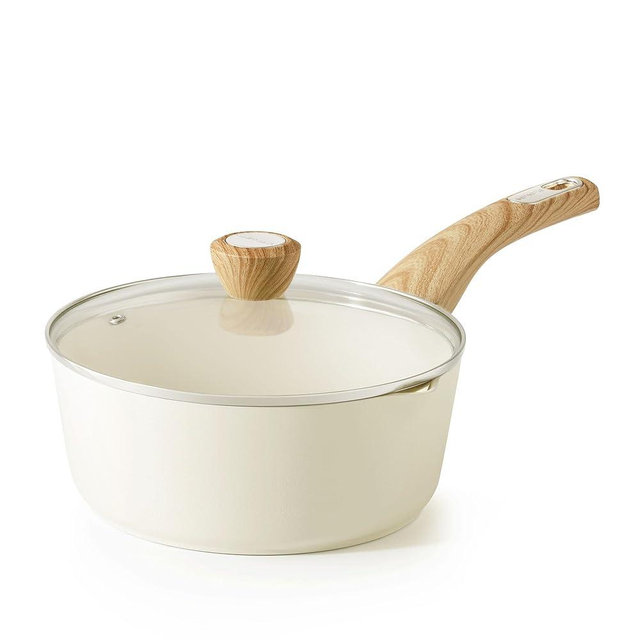 SENSARTE Ceramic Nonstick Sauce Pan with Lid, 3.0 Quart Saucepan with Double Spout, Large Cooking Pot, Non toxic Kitchen Sauce Pot, Non stick Saucier Pan, Induction Cookware, PFOA PTFE PFAS Free
