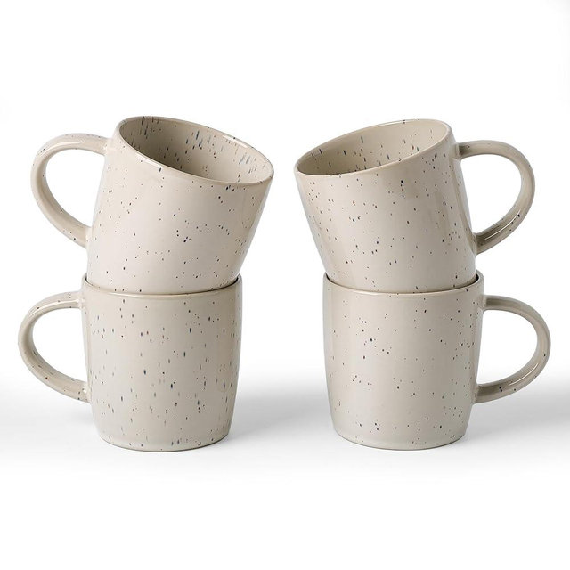 famiware Coffee Mugs Set of 4, Meteor 13 oz Ceramic Mug Cup Set with Handle for Coffee, Tea, Cappuccino, Latte, Milk, Creamy White