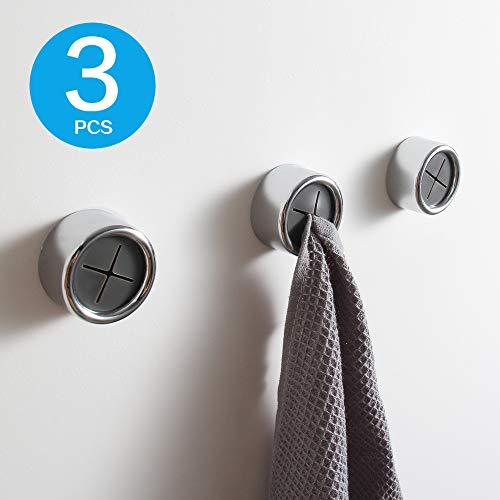 KAIYING Kitchen Towel Hooks Round Self Adhesive Dish Towel Holder Wall Mount Hand Towel Hook Tea Towel Rack Hanger for Cabinet Door, Chrome Plated(3 Pack)