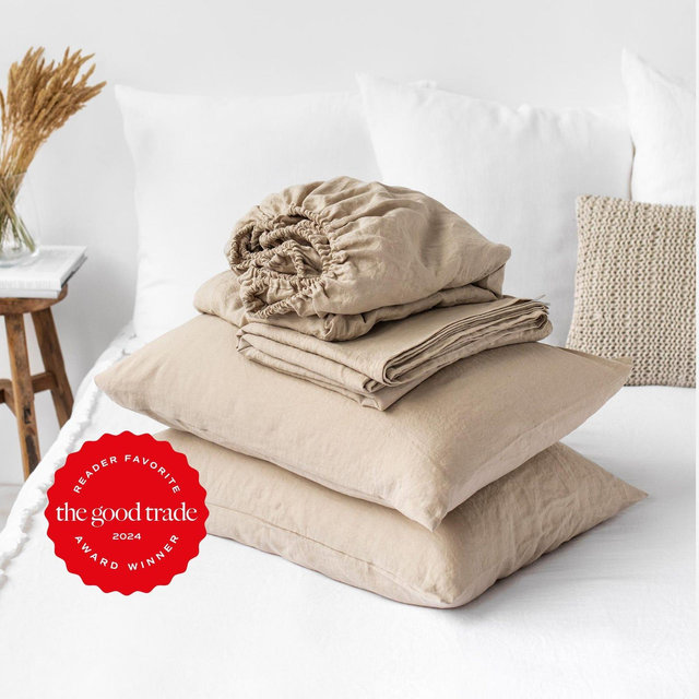 Magic Linen Sheet Set in Natural Linen Color - Set Includes Fitted Sheet, Flat Sheet & 2 Pillowcases - 100% Linen Sheets Set