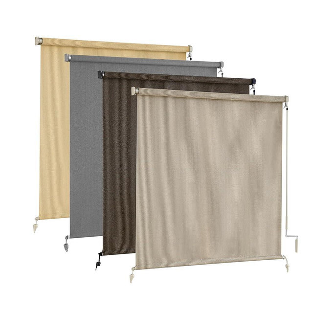 AOSKY Sun Shades Outdoor Patio - Cordless Outdoor Roller Shades for Porch, Roll Up Blinds Cloth for Pergola Balcony Backyard Windows, 96" W x 96" H, Sesame