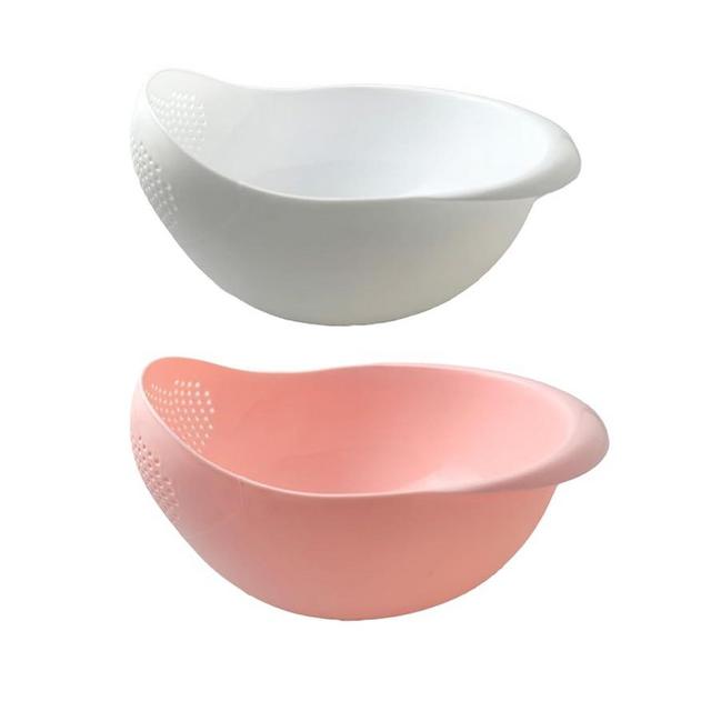2-in-1 Rice Colander, Vegetable and Fruit Cleaning Filter Basket, 2Piece Sturdy and Easy-To-Use Food Grade Kitchen Tool Accessories (Pink+white, Small)