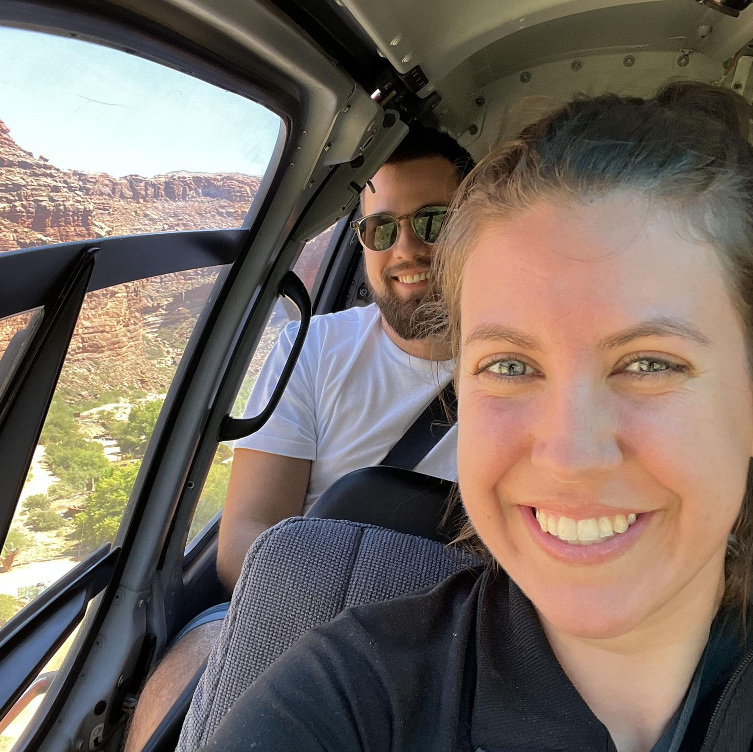 More firsts together: Helicopter ride out of Havasupai Falls!