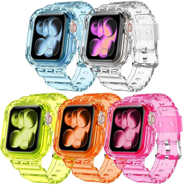 DABAOZA 5 Packs Compatible for Clear Apple Watch Band 46mm 45mm 44mm 42mm 41mm 40mm 38mm 49mm, Jelly Crystal Women Men TPU Strap for iWatch Series 11 10 9 8 7 6 SE 5 4 3 2 1 Ultra 3 2