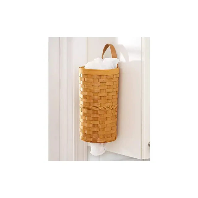 MSR Imports Woven Farmhouse Basket-Look Plastic Bag Dispenser for Kitchen - Natural Honey