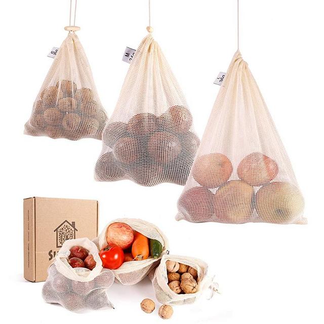 Reusable Produce Bags Cotton Washable with Tare Weight | Reusable Mesh Produce Bags Organic Cotton for Fruits and Veggies Eco Friendly | Reusable Durable Grocery Shopping Storage Bag 6 Pcs（2L,2M,2S)