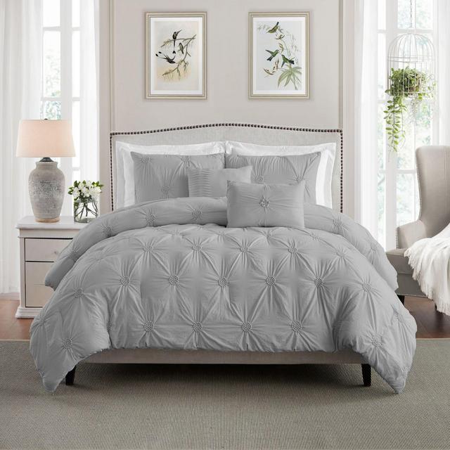 Swift Home Floral Pintuck King/California King Comforter Set in Grey