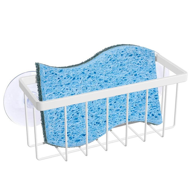 HLOOL Kitchen Sponge Holder,Sponge Holder for Kitchen Sink Suction, Sink Caddy (White)