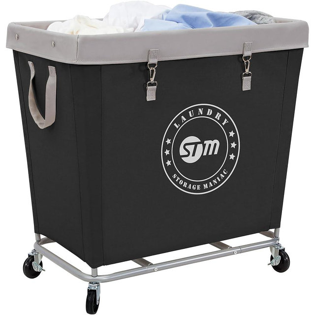 STORAGE MANIAC Commercial Laundry Hamper with Heavy Duty Steel Frame, 320 L Industrial Laundry Basket Cart with Wheels for Hotel, Home, Laundry Room, 31.7''L x 19.3''W x 30.91''H, Large Black
