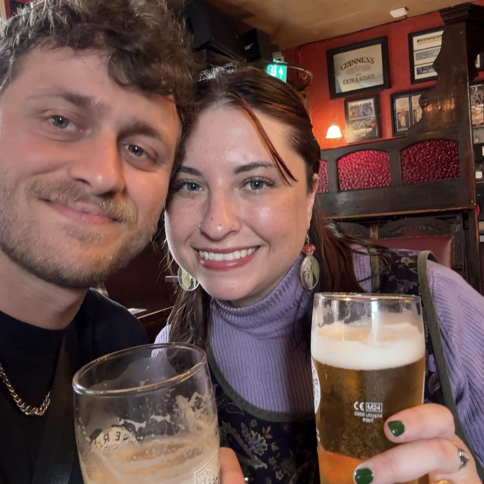 drinking beer at one of the oldest pubs in Ireland