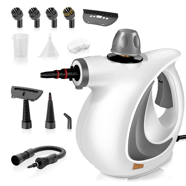 Pressurized Handheld Steam Cleaner for home with 12pcs Accessories & Safety Lock – Multi-Surface Natural Deep Steamer for Cleaning Car, Furniture, Floor, Upholstery, Tile, Grout, Windows(dark gray)