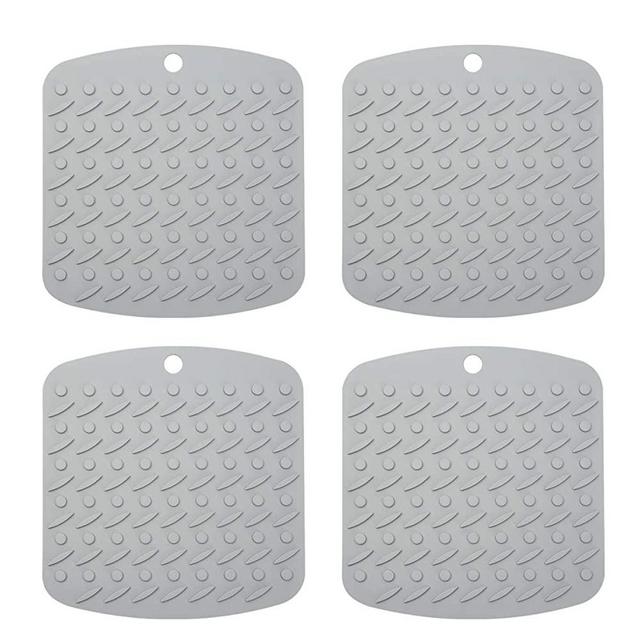 Aibrisk Silicone Pot Holder - Silicone Trivet Mat for Hot Dishes Hot Mitts Pot Holders Heat Resistant, Spoon Rest and Garlic Peeler Non Slip 4 Pack Grey, 7x7"
