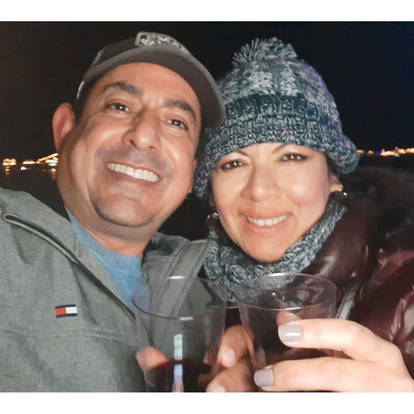 Cheers !!! Newport Christmas lights cruise.