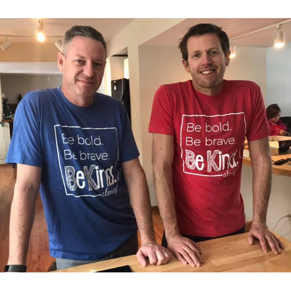 Kelly and Jamie hanging in the kitchen.