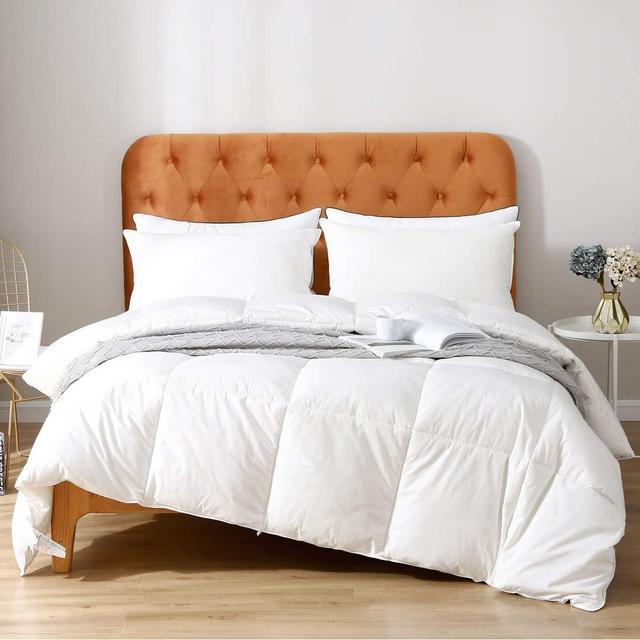 Oaken-Cat Goose Feather Down Comforter King - 100% Organic Cotton Quilted Medium Warm All Seasons Hypoallergenic Duvet Insert or Stand-Alone Comforter (106x90, Ivory White)