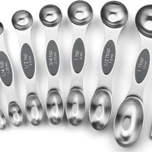 Spring Chef Stainless Steel Magnetic Measuring Spoons Set of 8 with Leveler - Gray