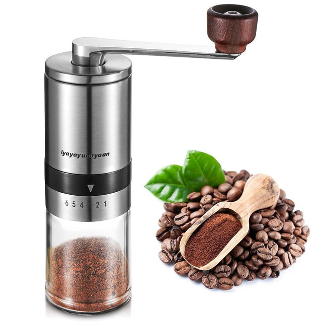 Iyayayuanyuan Manual Coffee Bean Grinder | Hand Coffee Grinder Burr Mill with 6 Settings for Espresso, French Press, Cold Brew & Drip Coffee | Easy to Use & Clean | Portable for Home, Travel, Camping