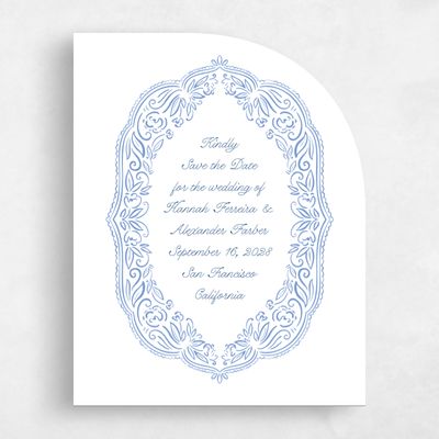 Blue Half arch Wedding Save the Date - Pienza Portrait