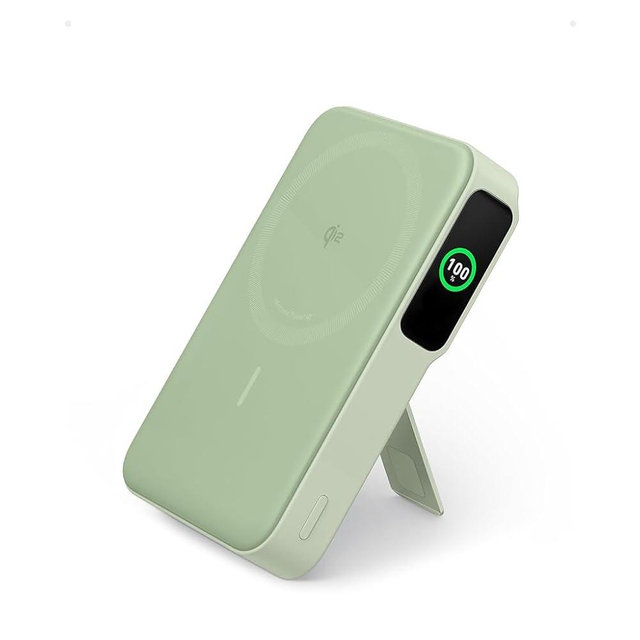 Anker MagGo Power Bank, Qi2 Certified 15W Fast MagSafe Compatible Mobile Charger, 10,000mAh Battery, Smart Display & Foldable Stand, for iPhone 15/14/13/12, Includes USB-C Cable