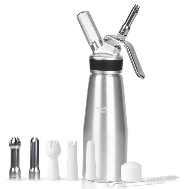 NATUREKIT Homemade Whipped Cream Dispenser,Large 500ml / 1 Pint Capacity Cream Whip Canister with 6 Decorating Nozzles and Cleaning Brush,Leak Free Whipped Cream Maker for Desserts, Dips, Sauces