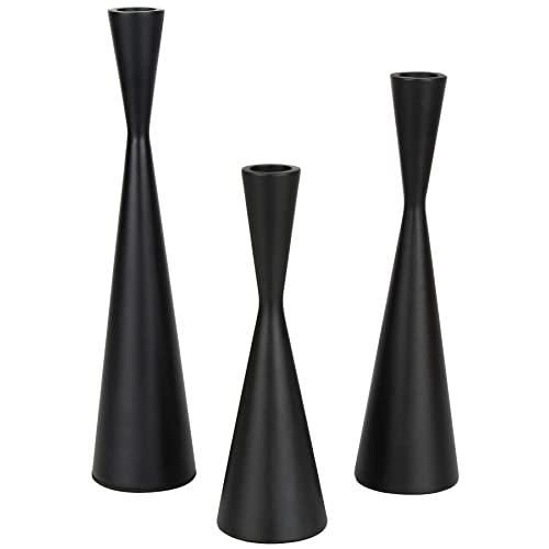 Vixdonos Set of 3 Metal Taper Candlestick Holders Black Candle Holders Table Decorative Candle Stand for Wedding, Dinning, Party,Home Decor (Matte Black)