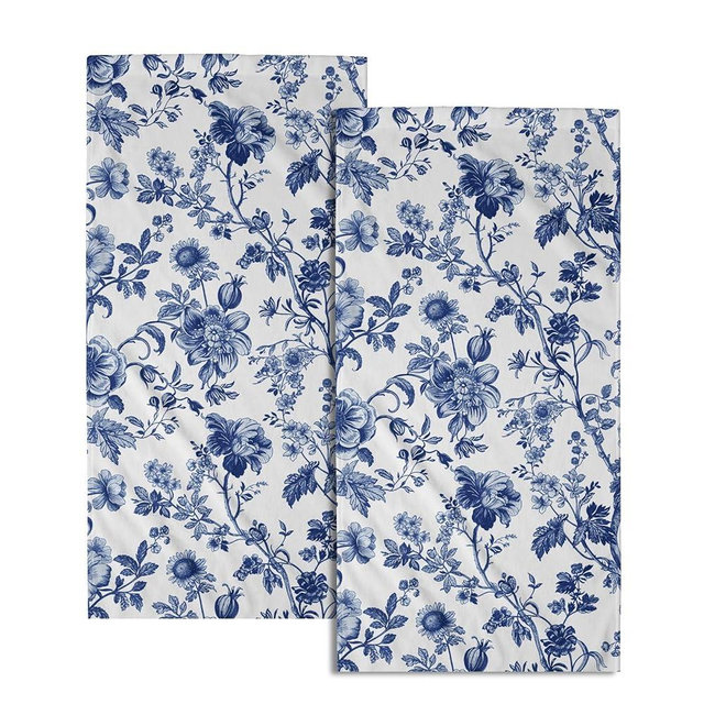 Blue Flowers Hand Towels 14.4 x 28.3 Inch Set of 2 Blue White Decorative Vintage Floral Bathroom Towels Soft Absorbent Microfiber Tea Towel Dish Towel for Sport,Yoga,Gym,Spa