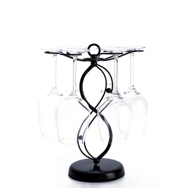 Countertop Wine Glass Holder - Freestanding Tabletop Stemware Storage Rack Metal Glasses Display Rack Black with 6 Hooks