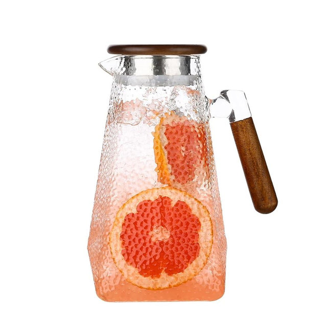 Borosilicate Glass Pitcher With Lid,1.8 Liter All-Purpose Heat-Resistant Carafe with Handle, for Iced Tea, Coffee, Juice, Milk, Fruit Infusions (Hot & Cold)​ (hammered texture, 60 oz)