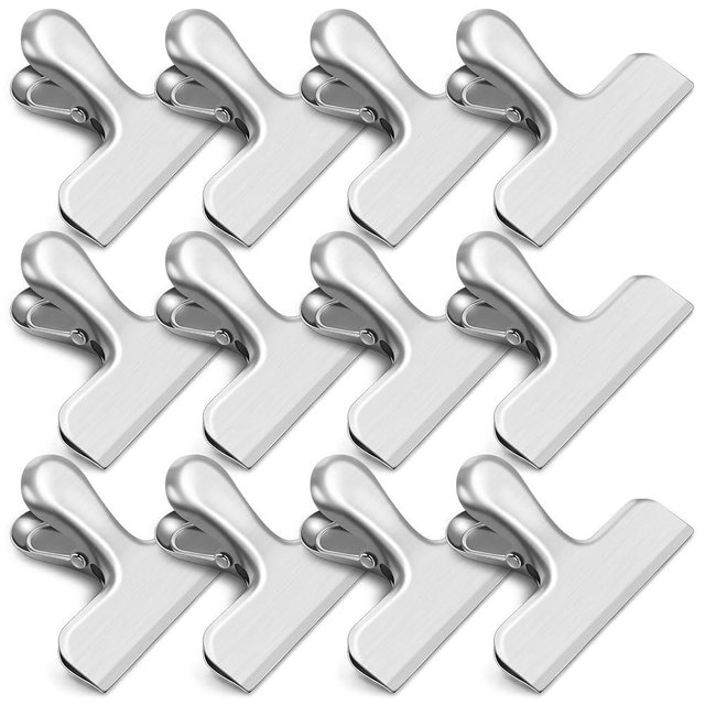 WUDIME 12 Pack Chip Clips, Stainless Steel Chip Bag Clips, Chip Clips Bag Clips Food Clips, Heavy Duty Bag Clips for Food Storage, Air Tight Seal Perfect for Kitchen Office Usage(Silver)
