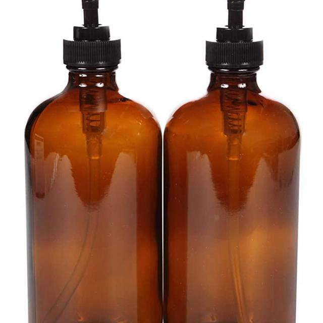 Vivaplex, 2, Large, 16 oz, Empty, Amber Glass Bottles with Black Lotion Pumps