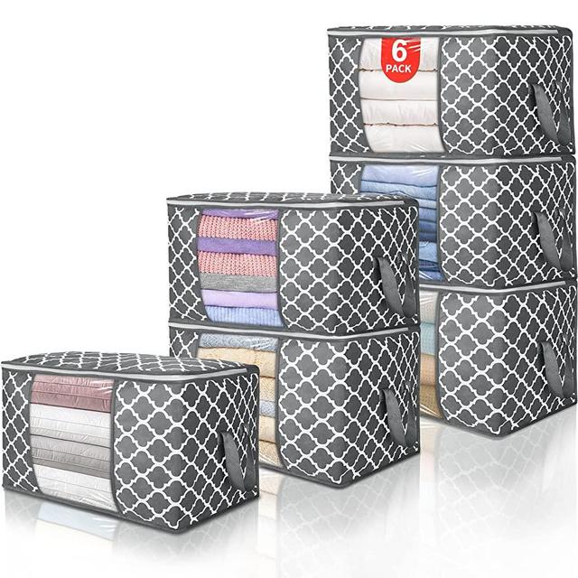 90L Large Storage Bag Clothes Storage Organizer with Durable Handles for Closet Storage, Comforter, Blanket, Clothing, Bedding and Toys 6 Pack