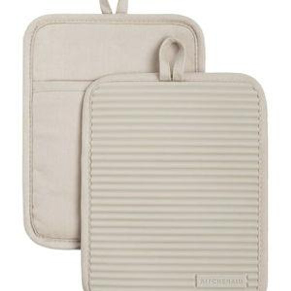 KitchenAid Ribbed Soft Silicone Pot Holder 2-Pack Set, Grey, 7"x9"