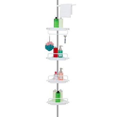 ALLZONE Constant Tension Corner Shower Caddy, Stainless Steel Pole, Rustproof, Strong and Sturdy, White, 4.5 to 9ft