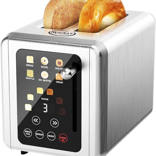 Touch screen Toaster 2 slice, Stainless Steel Digital Timer Toaster with Sound Function, 6 Bread Types & 6 Shade Settings, Smart Extra Wide Slots Toaster with Bagel, Defrost Functions