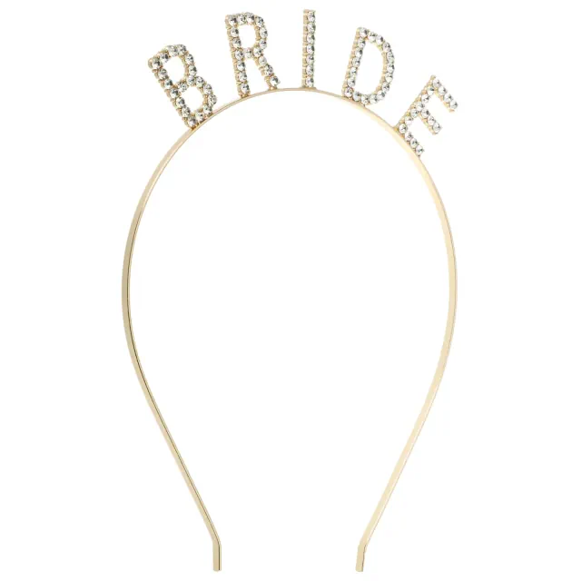 Unique Bargains Women's Elegant Bride Letter Headband 6.69"x4.72" Gold Tone 1 Pc