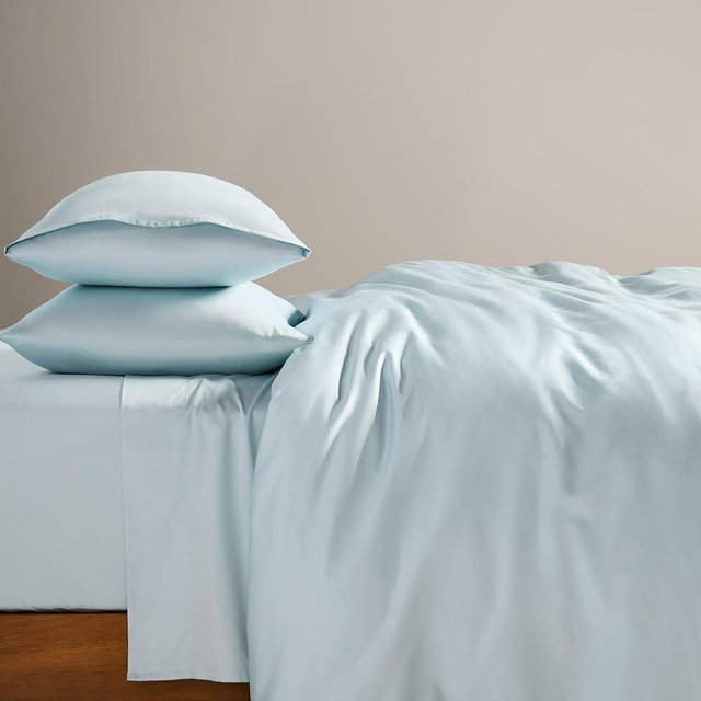 Brooklinen Luxury Sateen 4 Piece King Size Sheets Set in Sky - 100% Cotton Sateen Sheets - 1 Fitted Sheet, 1 Flat Sheet, 2 Pillowcases - Best Luxury Sheets