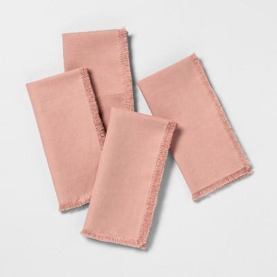 4pk Raw Edge Linen Blend Napkins Rose Gold - Hearth & Hand™ with Magnolia