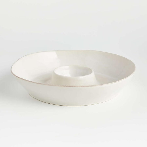 Marin White Stoneware Chip and Dip Server