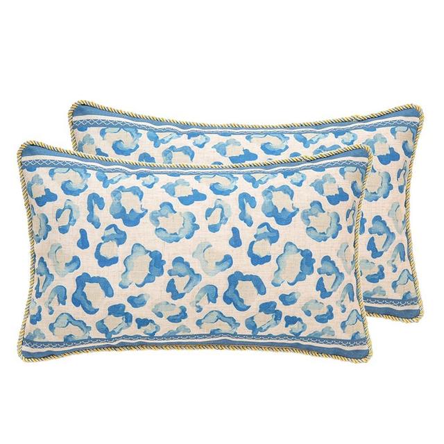 patdrea Designer Lumbar Throw Pillow Covers for Couch 12"x20",Vintage French Linen Pillows Cover with Blue Floral Pattern,Fall Farmhouse Decorative Pillowcases for Bed,Living Room,Outdoor,Set of 2