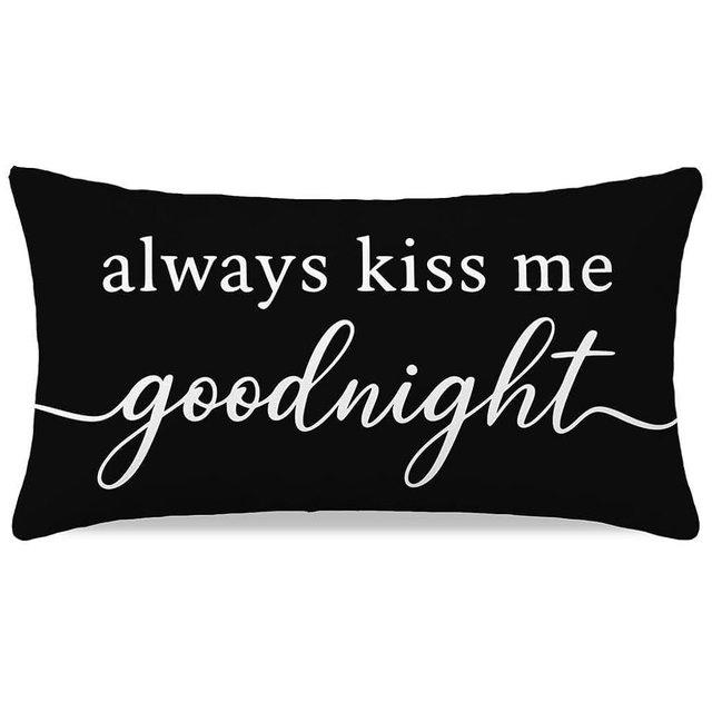 HERHOME Decorative Throw Pillow Cover 12x20 Inch, Always Kiss Me Goodnight Black White Modern Lumbar Cushion Case for Bedroom Bed Sofa, Thoughtful Gifts for Couples Wedding Anniversary Home Decor