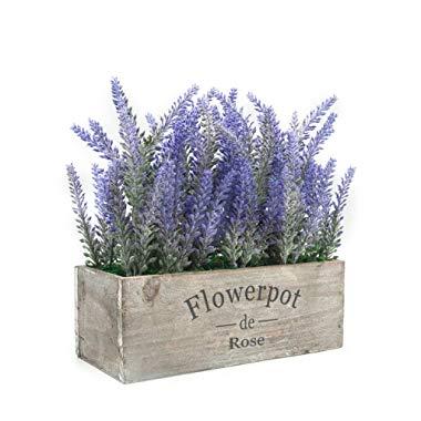 Velener Artificial Flower Potted Lavender Plant for Home Decor (Wooden Tray)