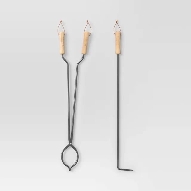 2pc Tongs and Fire Poker Tool Set Black - Threshold™